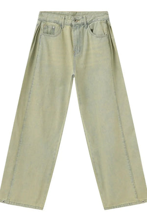 Acid wash wide leg denim trousers in sage with a relaxed fit.