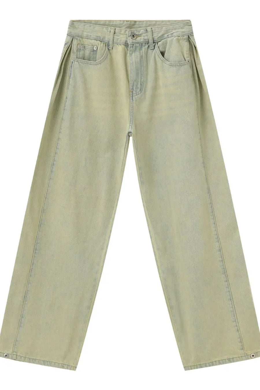Acid wash wide leg denim trousers in sage with a relaxed fit.