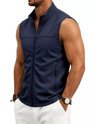 light gray vest with zipper and sleeveless