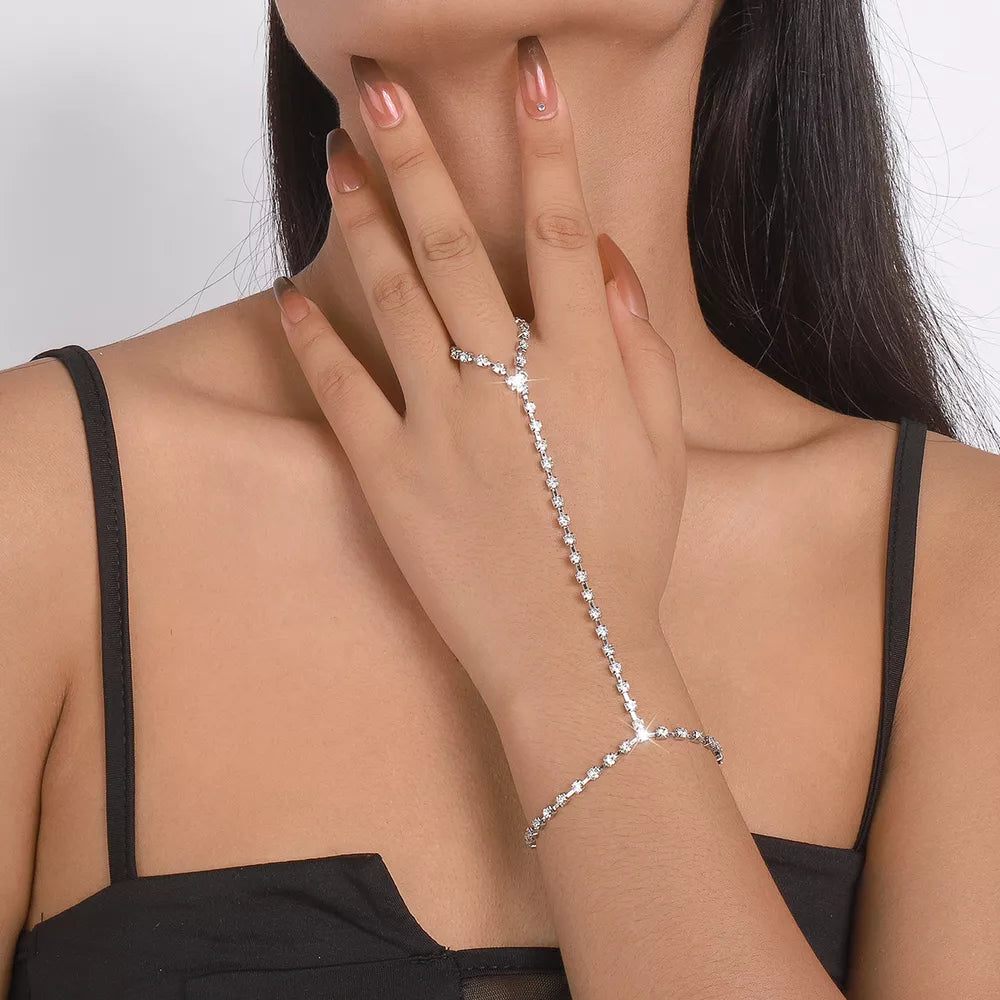 bracelet in silver featuring rhinestone embellishment and delicate chain fit
