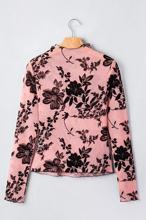 Floral Print Mesh Long Sleeve Blouse option 6
