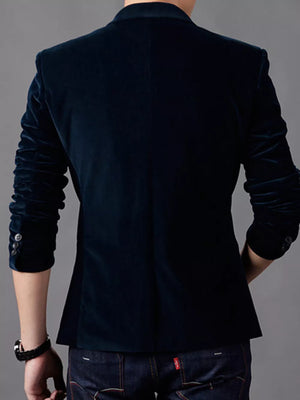 Men's Plus Size Slim Fit Velvet Blazer in Dark Blue