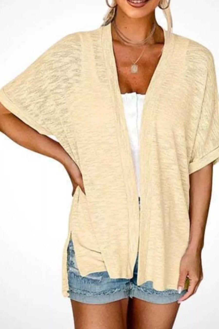 Black cardigan with side slit and dolman sleeve