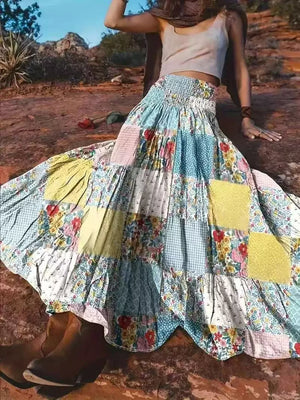 maxi skirt in light blue featuring tiered and flared fit