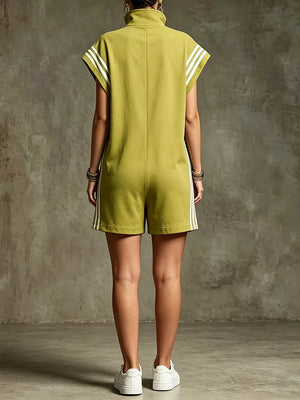 Striped Zip Front Romper in Yellow Green