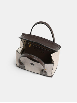 Beige handbag with flap and color-block
