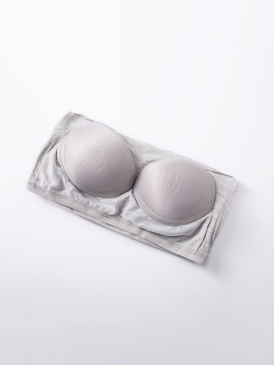 Gray built-in bralette tee with padded cups and a seamless band.