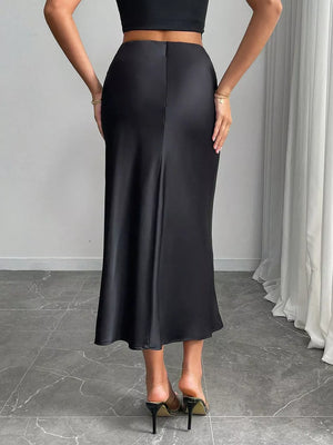 Dark Gray with Satin Midi Skirt