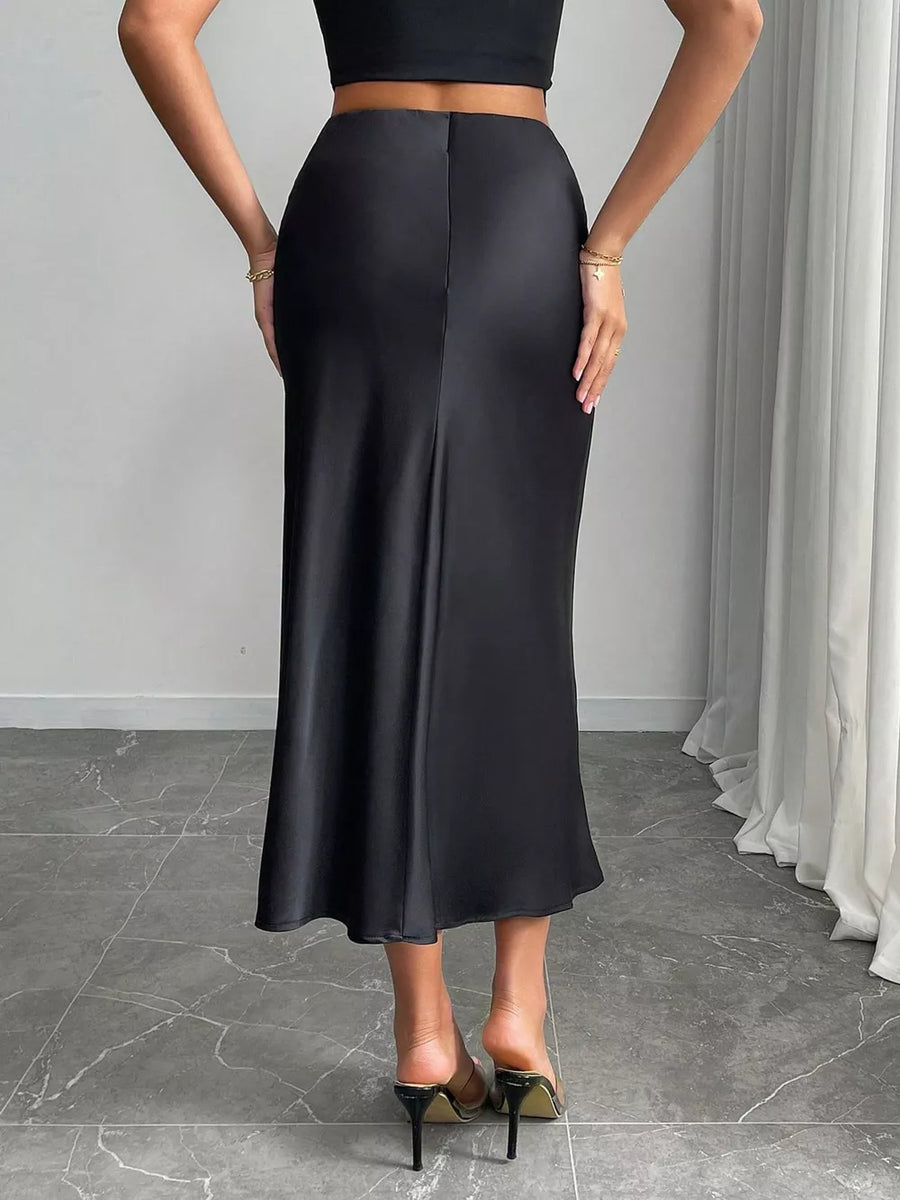 Dark Gray with Satin Midi Skirt