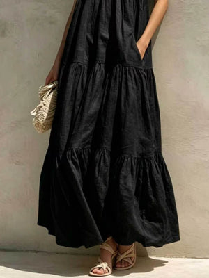 Tiered Scoop Neck Maxi Dress in Beige with tiered