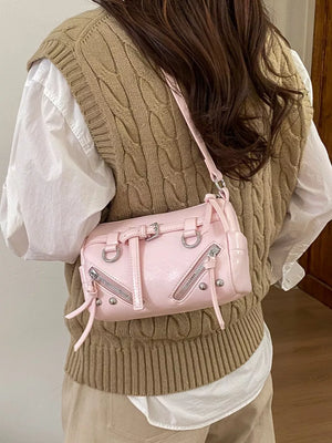 Pink with Adjustable Strap Leather Shoulder Bag