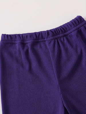 Purple ribbed baby pants with elastic waistband