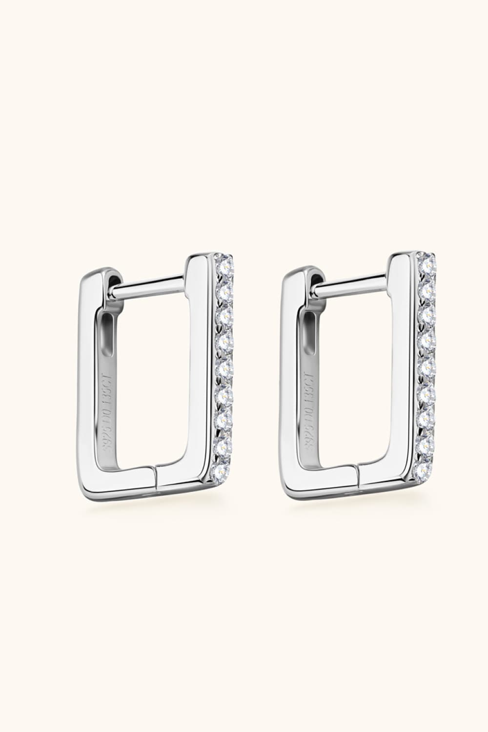 Silver pavé square hoop earrings with a chic, casual style for women.