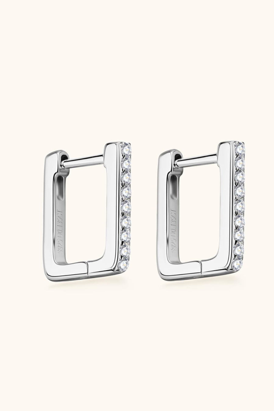Silver pavé square hoop earrings with a chic, casual style for women.
