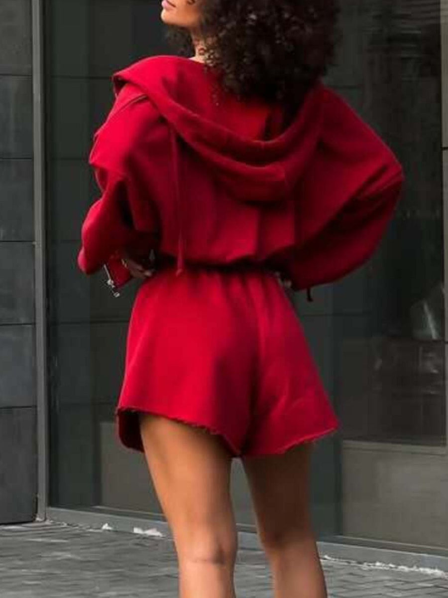 athleisure lounge set in Light Gray with hooded