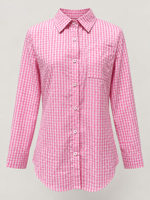 button-down shirt in Pink with pocketed and tunic-length