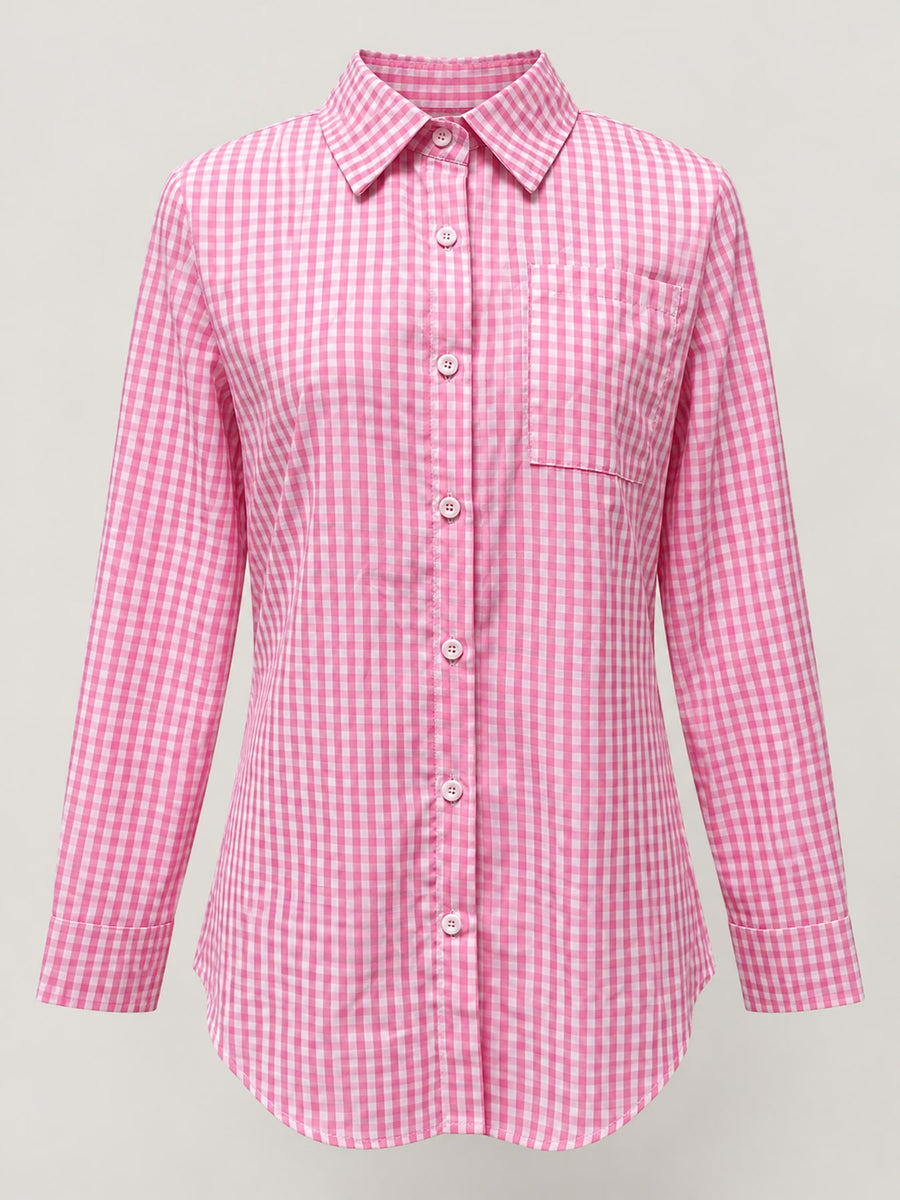 button-down shirt in Pink with pocketed and tunic-length