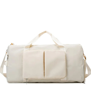 Sport Luxe Weekend Holdall duffel bag in Beige with front pockets and shoulder strap
