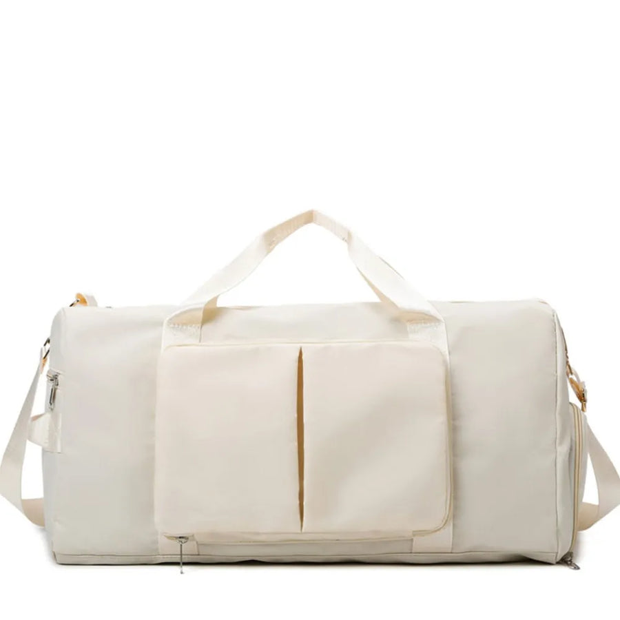 Sport Luxe Weekend Holdall duffel bag in Beige with front pockets and shoulder strap