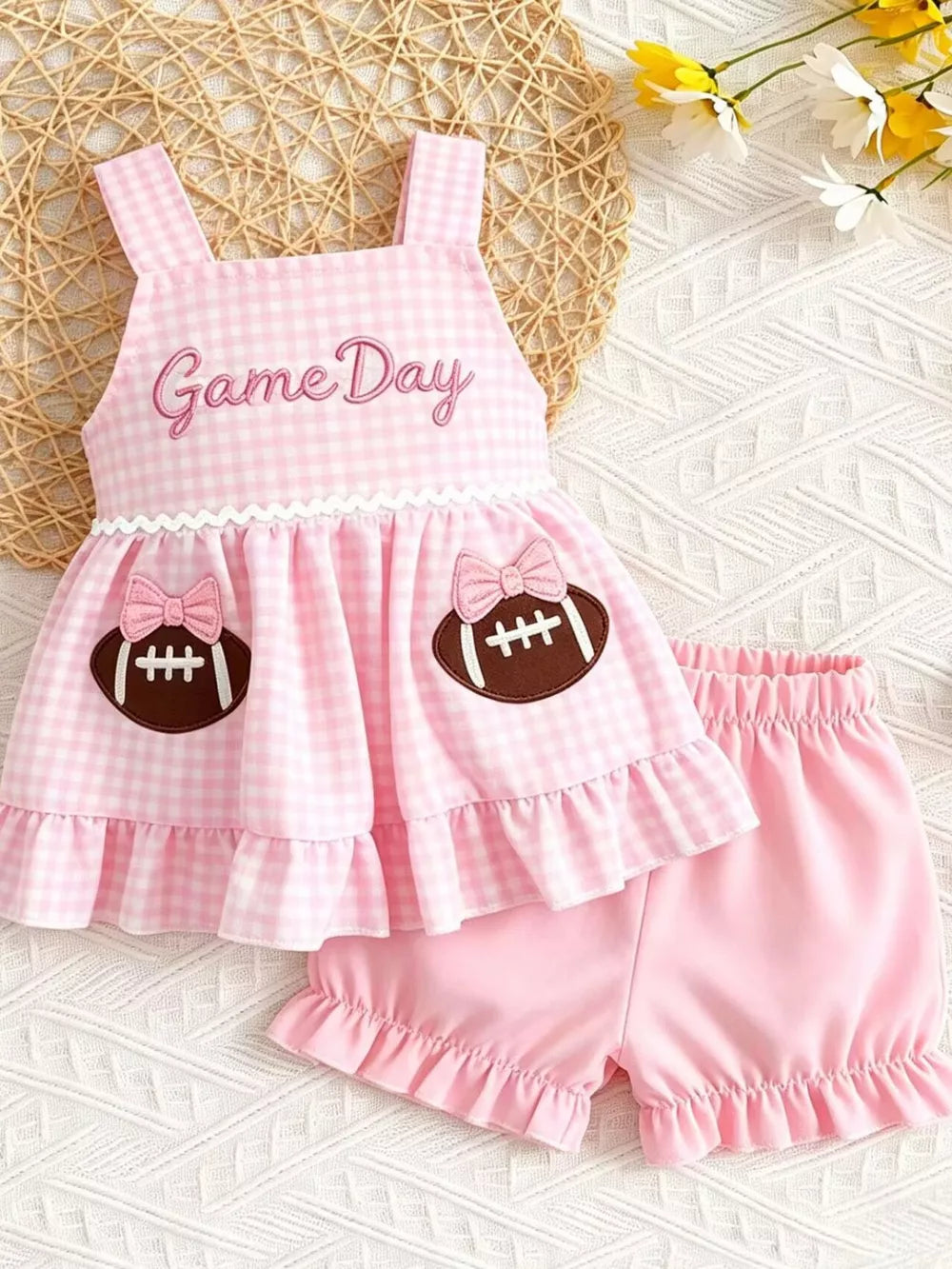 Pink Children's Gingham Top And Shorts Set