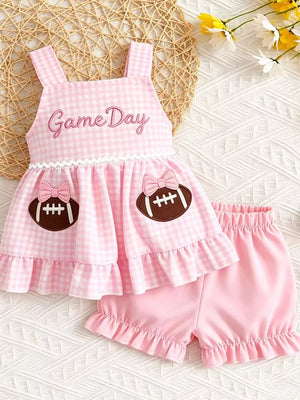 Pink Children's Gingham Top And Shorts Set