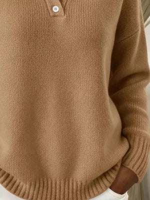 Button Detail Dropped Shoulder Sweater Plus Size in Milky White with ribbed cuffs