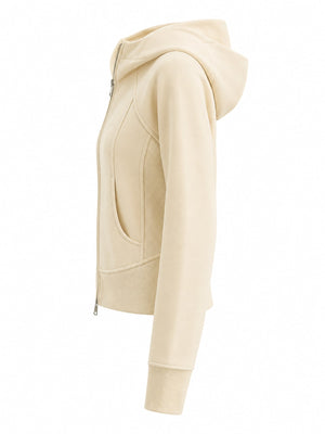 Cotton and spandex blend with at least 90% but less than 95% cotton zip hoodie in Light Gray with slim silhouette