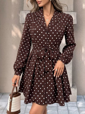 shirt dress in Brown with polka dot and buttoned