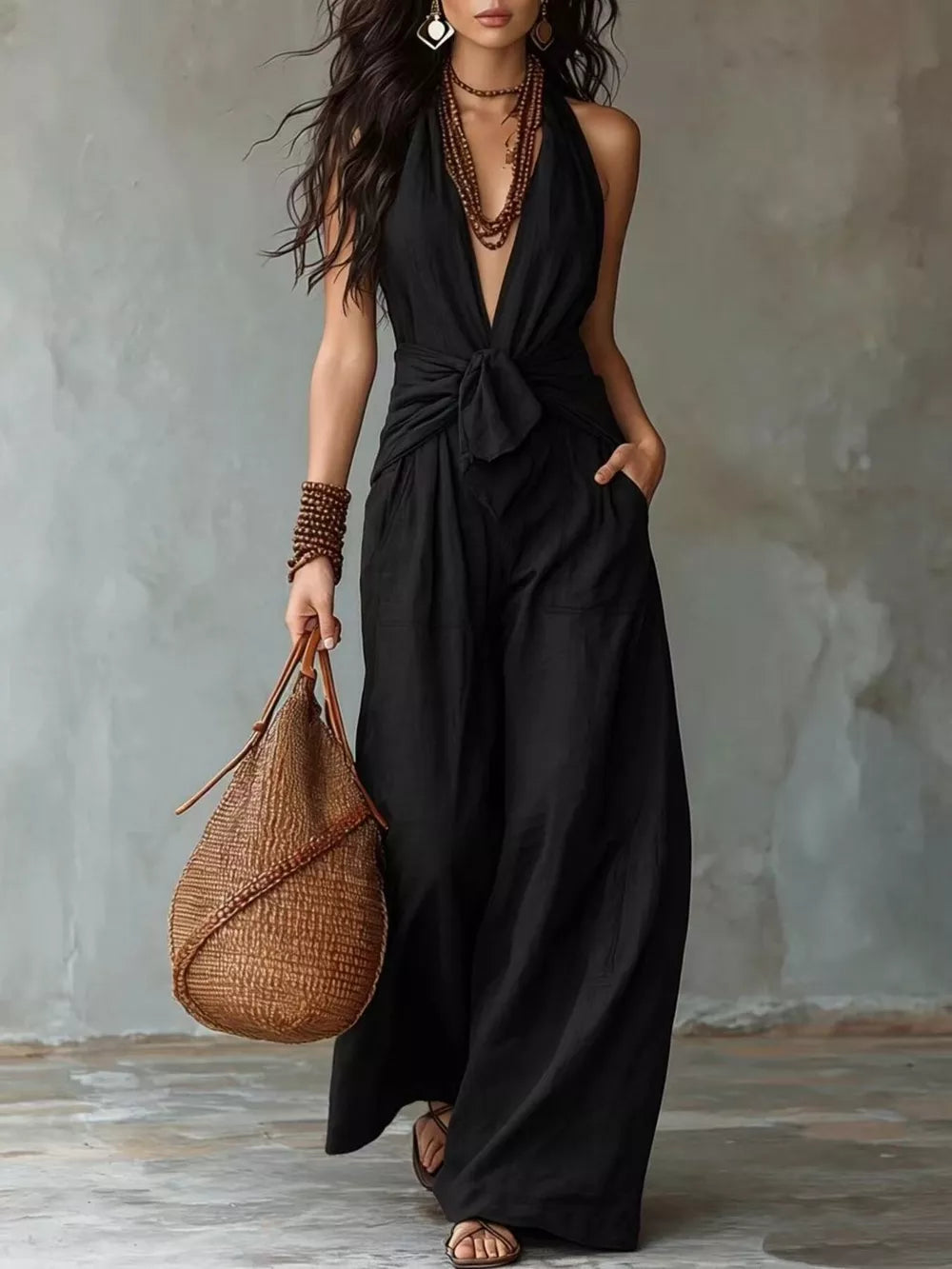 White jumpsuit with backless and sleeveless