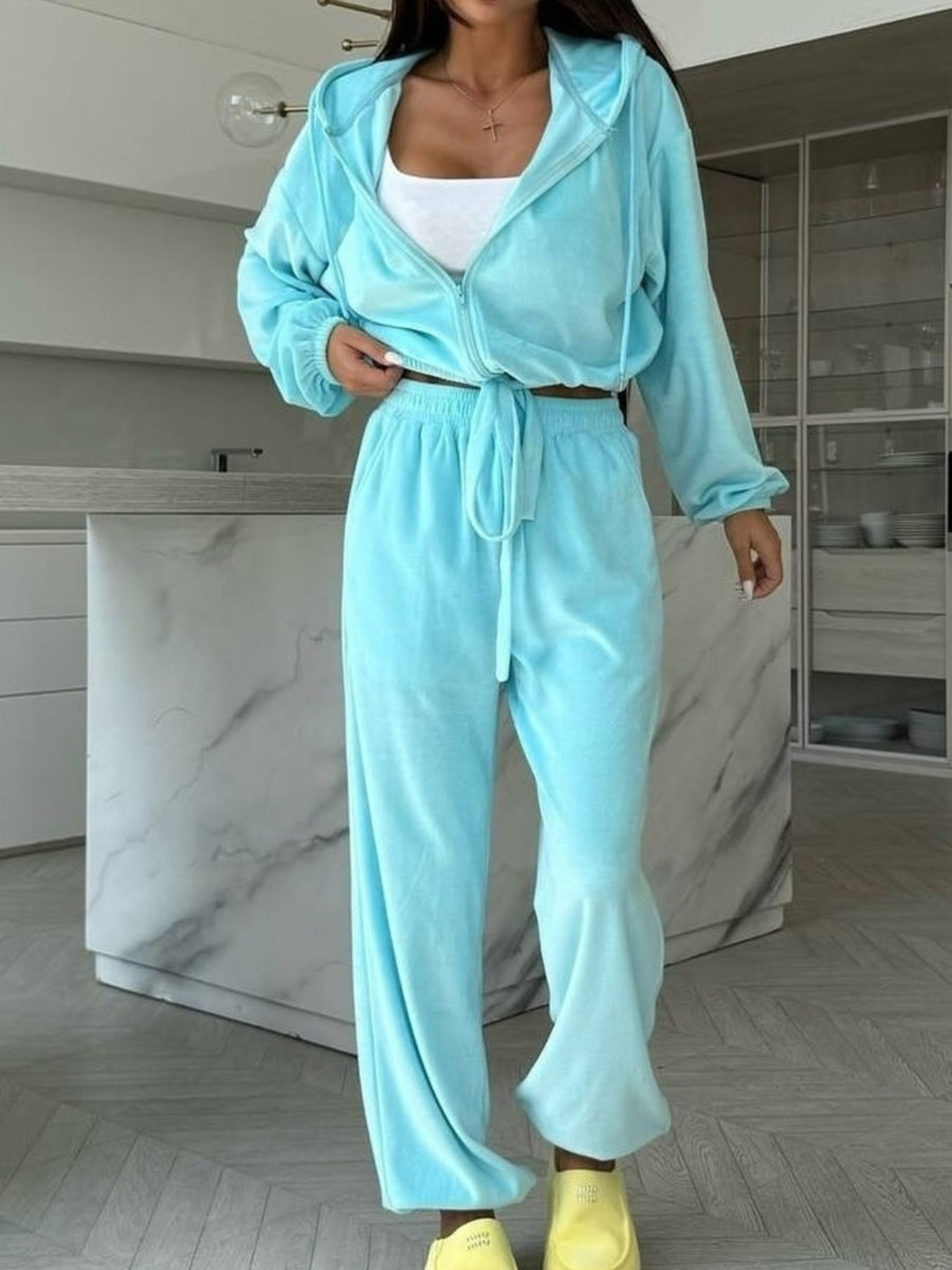 Light Gray tracksuit with cropped and zip-front