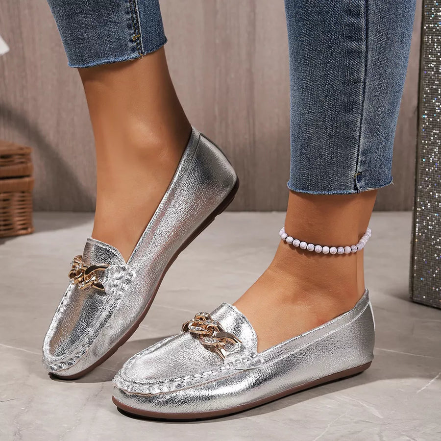 loafers in metallic silver with round toe and not applicable