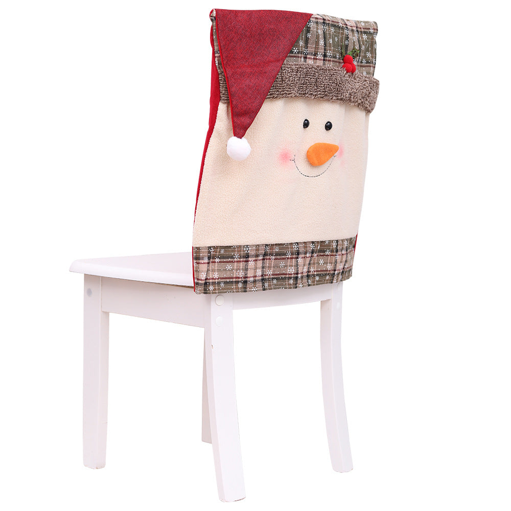 Snowman chair cover with Santa hat and plaid trim