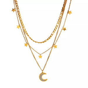 necklace in Gold with celestial and layered