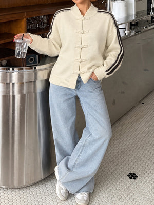 cardigan in Apricot with striped and chinese knot buttons