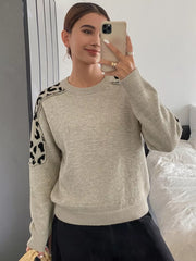 pullover sweater in Khaki with leopard and ribbed