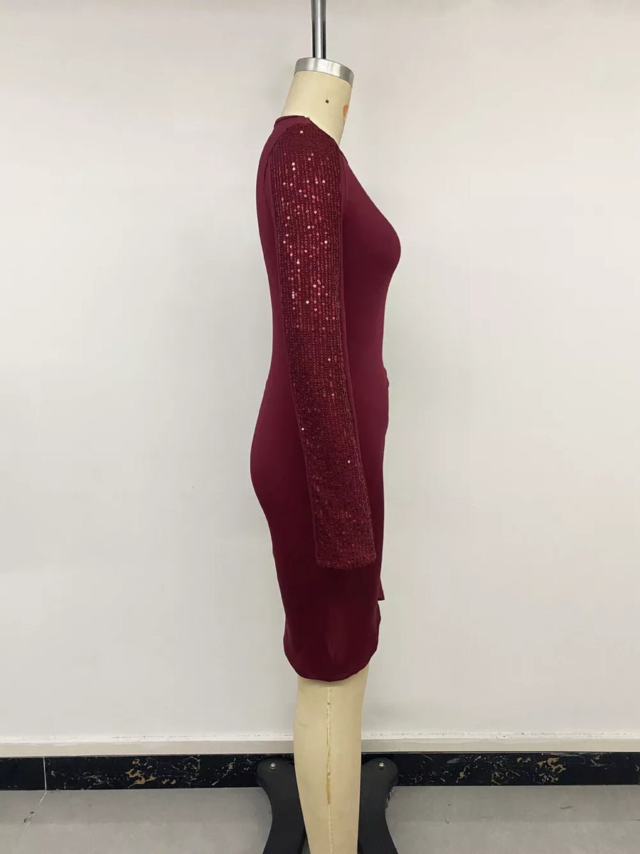 Burgundy with bodycon dress with sequin 14