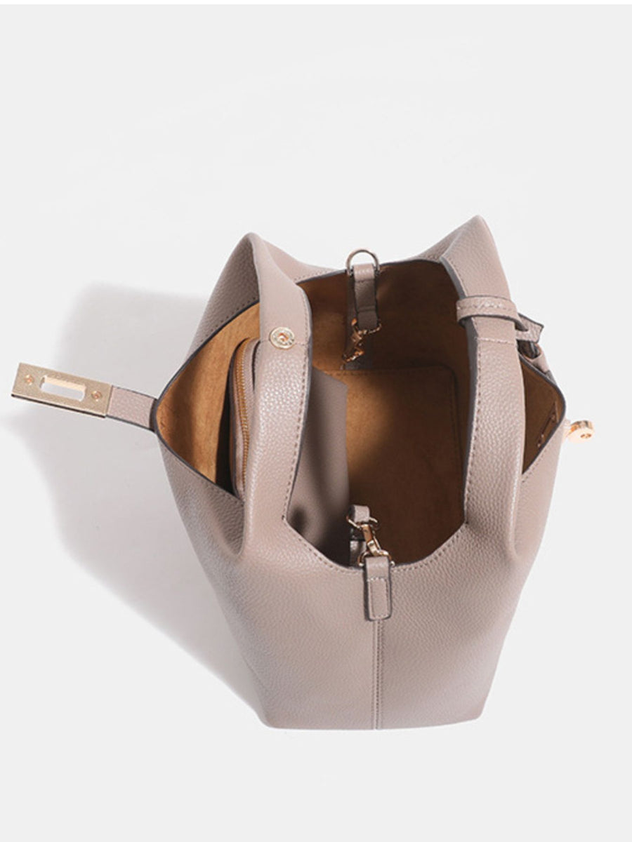 PU Leather Crossbody Bag With Mini Pouch in Taupe