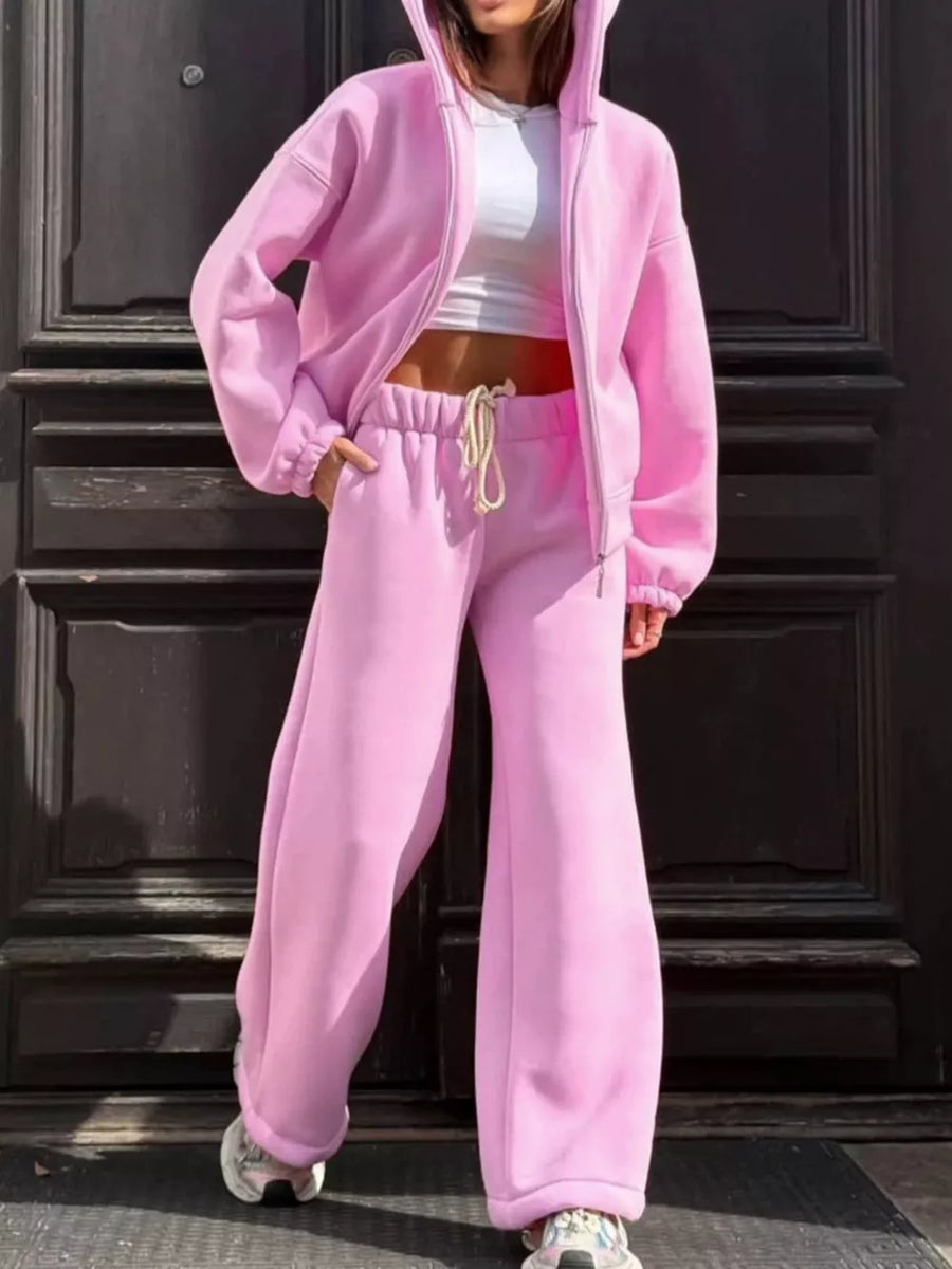 100% polyester Care instructions: Machine wash cold zip hoodie in Pink with relaxed silhouette