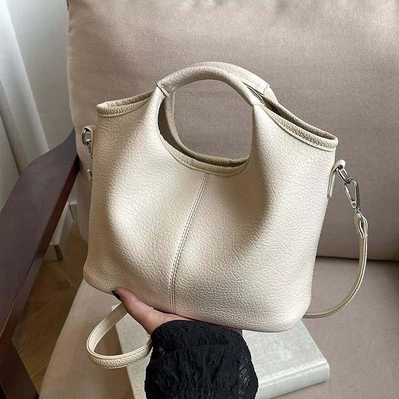 Brown Textured Leather Crossbody Bag With Pouch