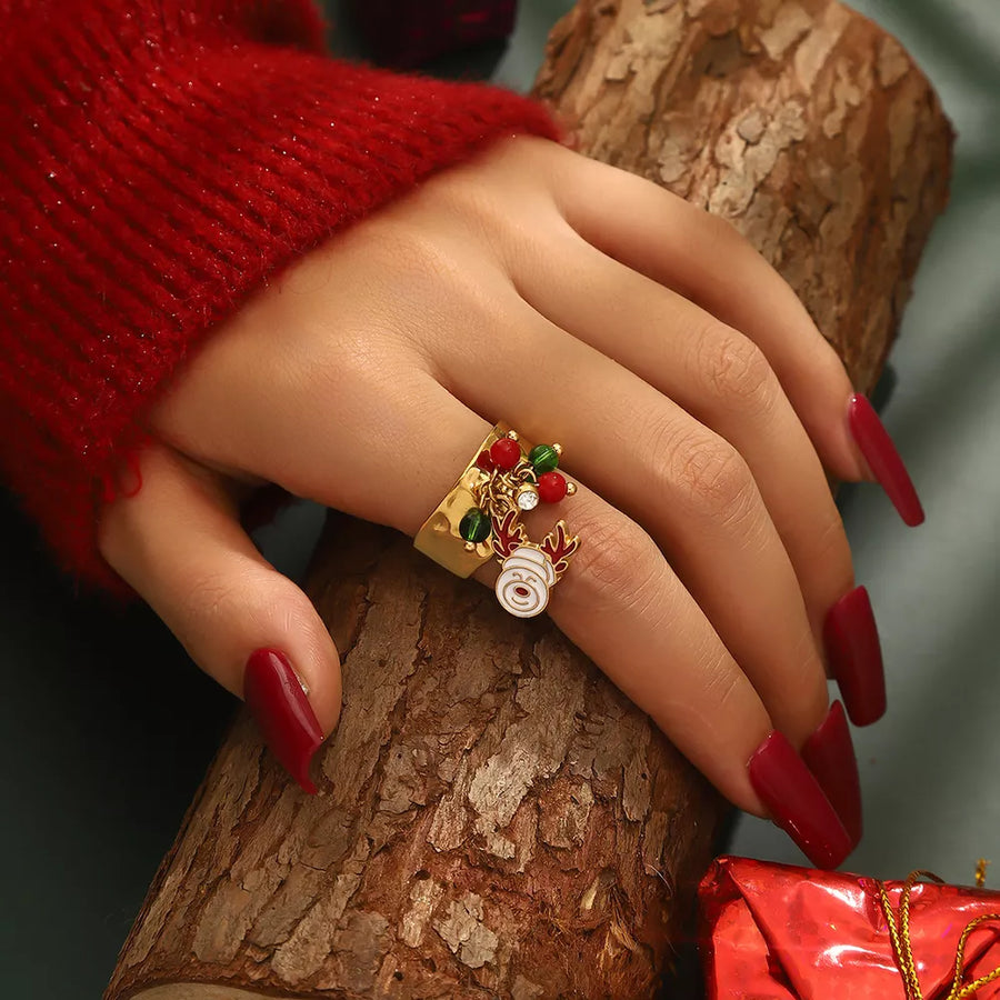 18k Gold-plated Christmas Charm Ring in Style G with 18K gold-plated