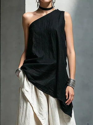 bohemian one-shoulder top in sky blue with one-shoulder