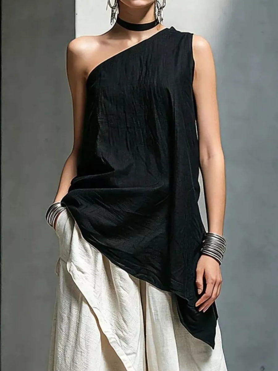 bohemian one-shoulder top in sky blue with one-shoulder