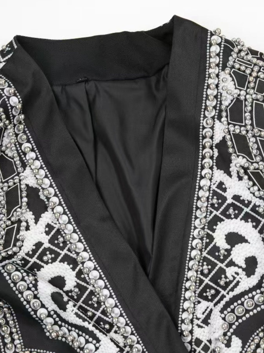 blazer in White with geometric and embellished