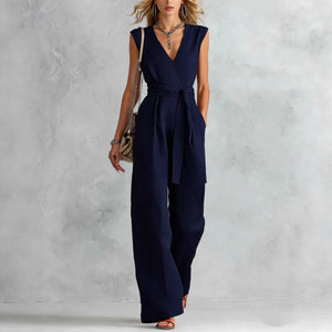 Sleeveless Wide Leg Jumpsuit in Khaki