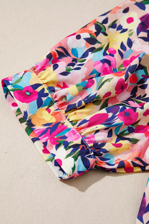 Flower Print Frilled Collar Puff Sleeve Blouse option 8