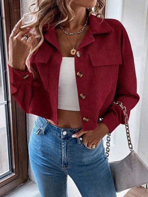 Cropped Corduroy Button-down Jacket in Apricot