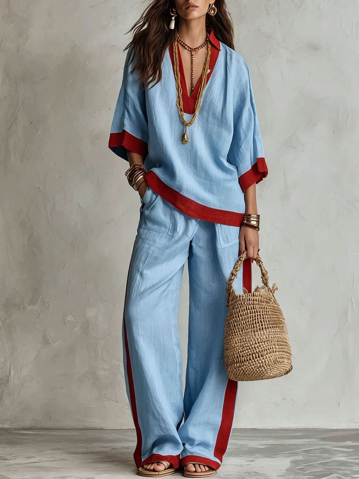 Black pants set with tunic-length and pullover