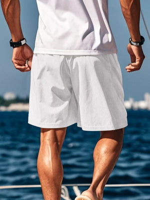 Men's Drawstring Casual Shorts in White, view 14