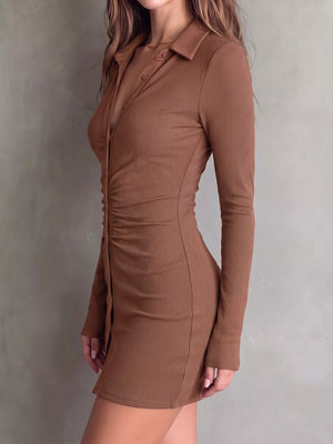bodycon dress in Moss with collared and long sleeve