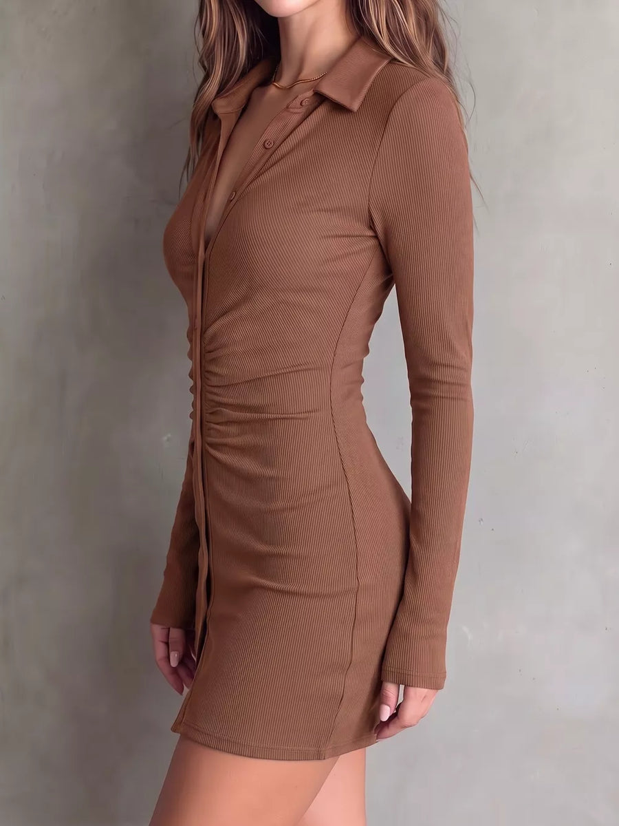 bodycon dress in Moss with collared and long sleeve